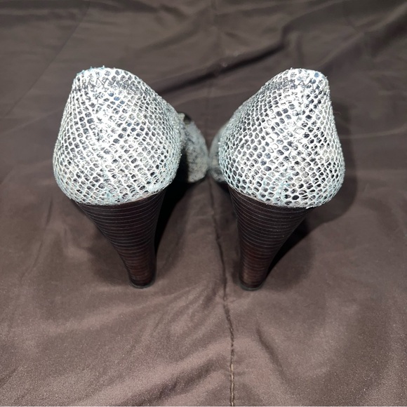 Tory Burch Heels Snake Skin Open Toe Slip On Wedge Pump Shoes Women's 8.5 - Picture 3 of 6
